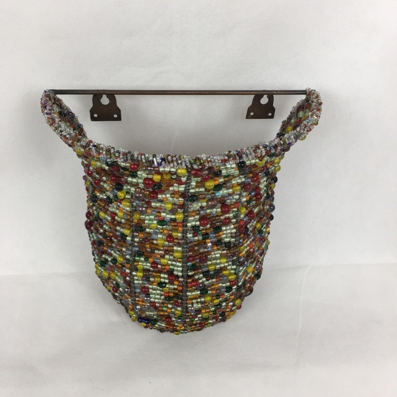 Multi-Colored Beaded Wall Sconce Candle Holder - Picture 3 of 7